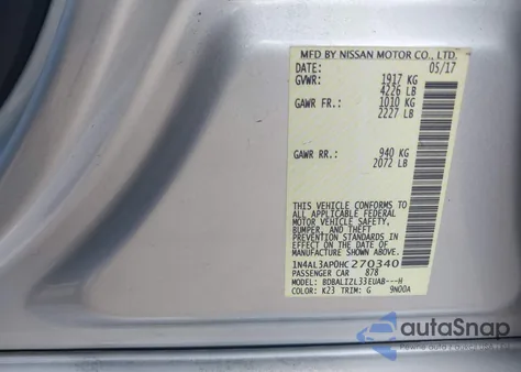 2017 Nissan Altima 2.5 Sv from USA, damaged, VIN 1N4AL3AP0HC270340